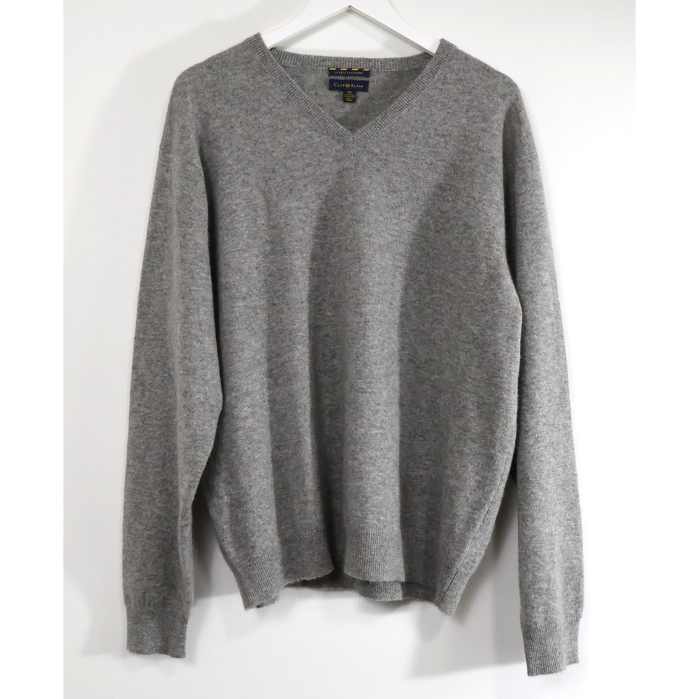 Club Room Estate Cashmere V-Neck Sweater Mens XL Gray Capsule Minimalist Luxury